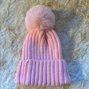 Bubblegum Pink Ribbed Knit Pom-Pom Beanie — One Size Fits Most (Kids & Adults)